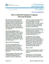 Community Affairs Fact Sheet: SBA Certified Development Company/ 504 Loan Program - December 2018